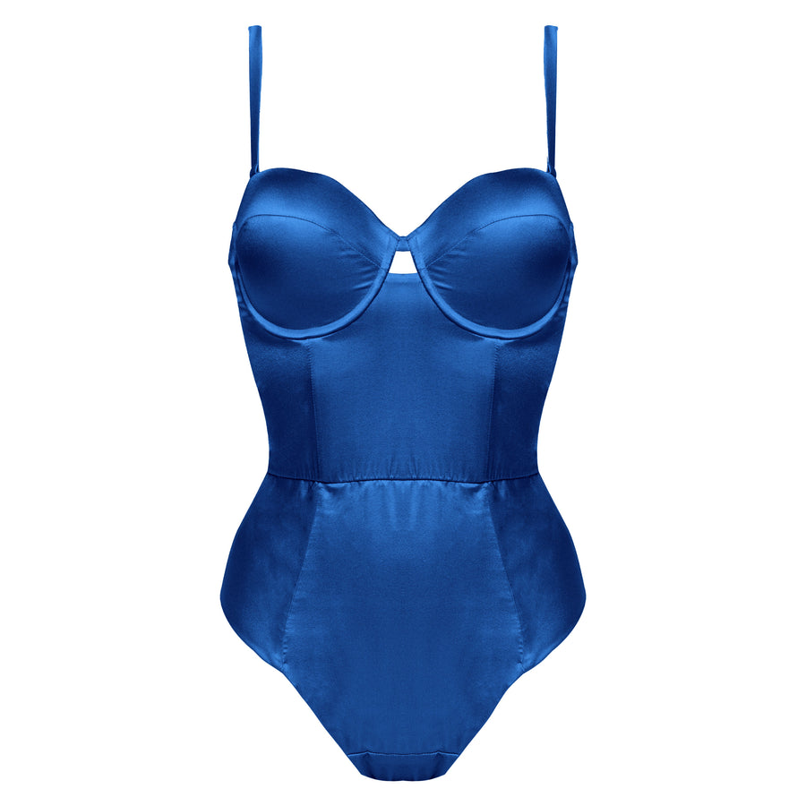 Studio Pia Petra organic peace silk balconette bodysuit | Cobalt blue