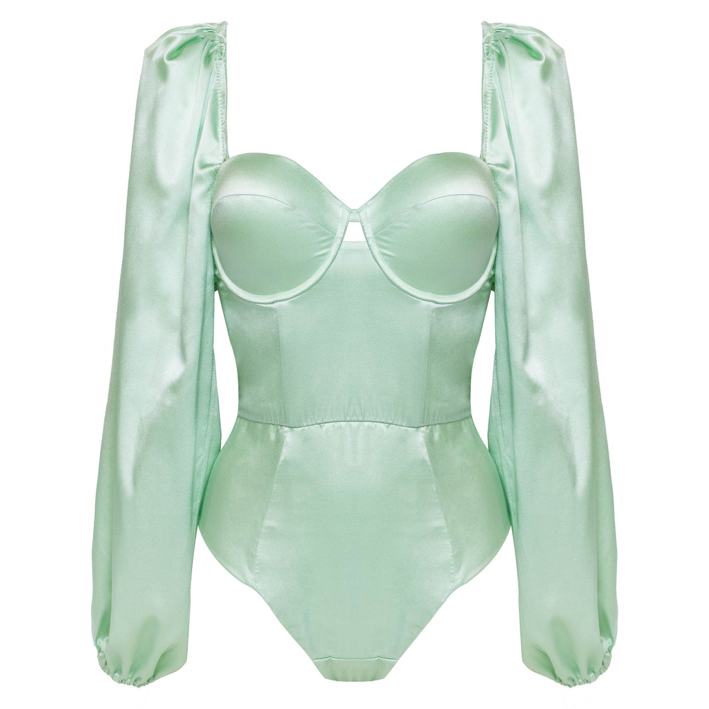 Studio Pia Petra organic peace silk balconette bodysuit | Sage Green