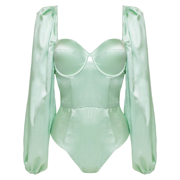 Studio Pia Petra organic peace silk balconette bodysuit | Sage Green