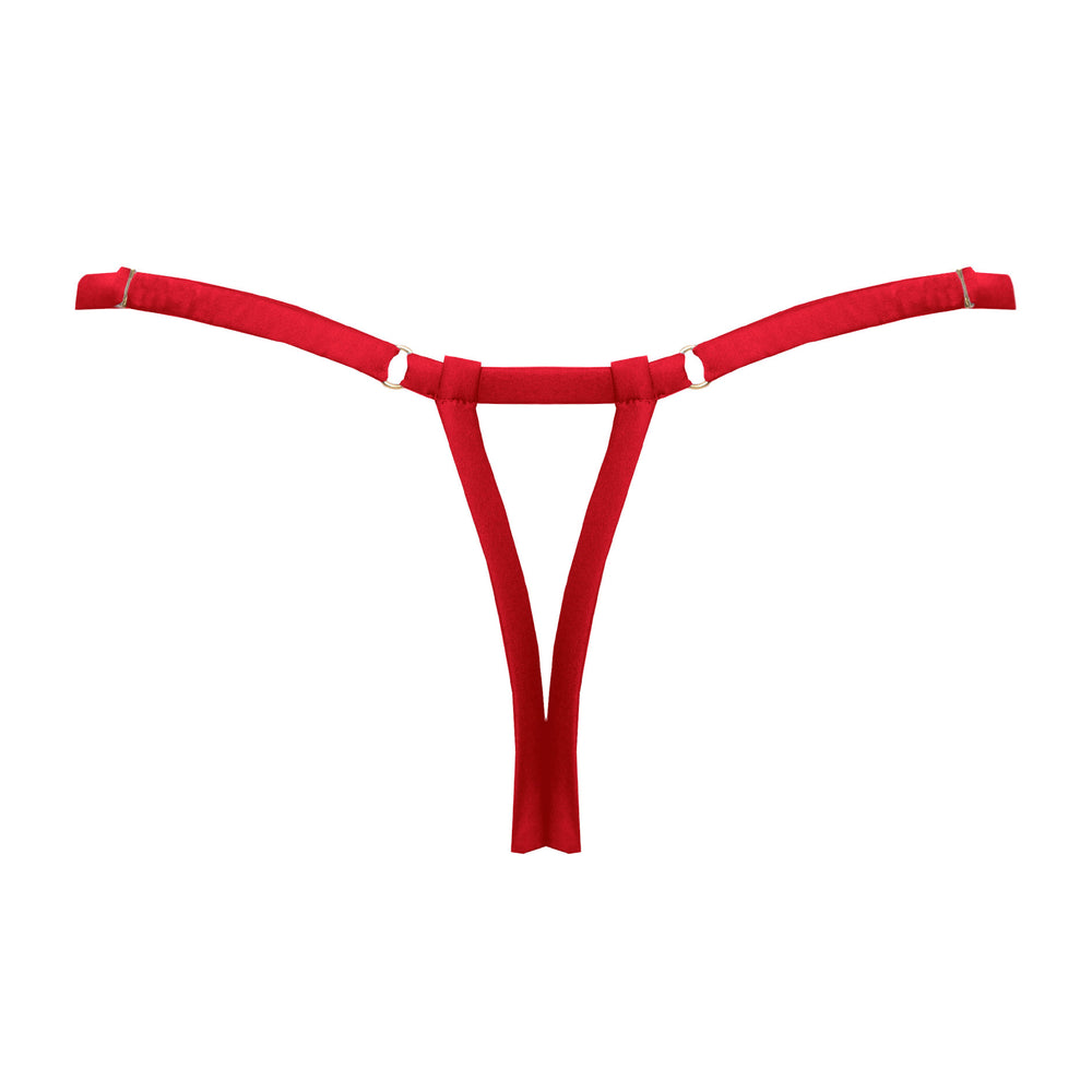 Studio Pia Naga snake embroidered tulle and peace silk strap thong | Scarlet Red