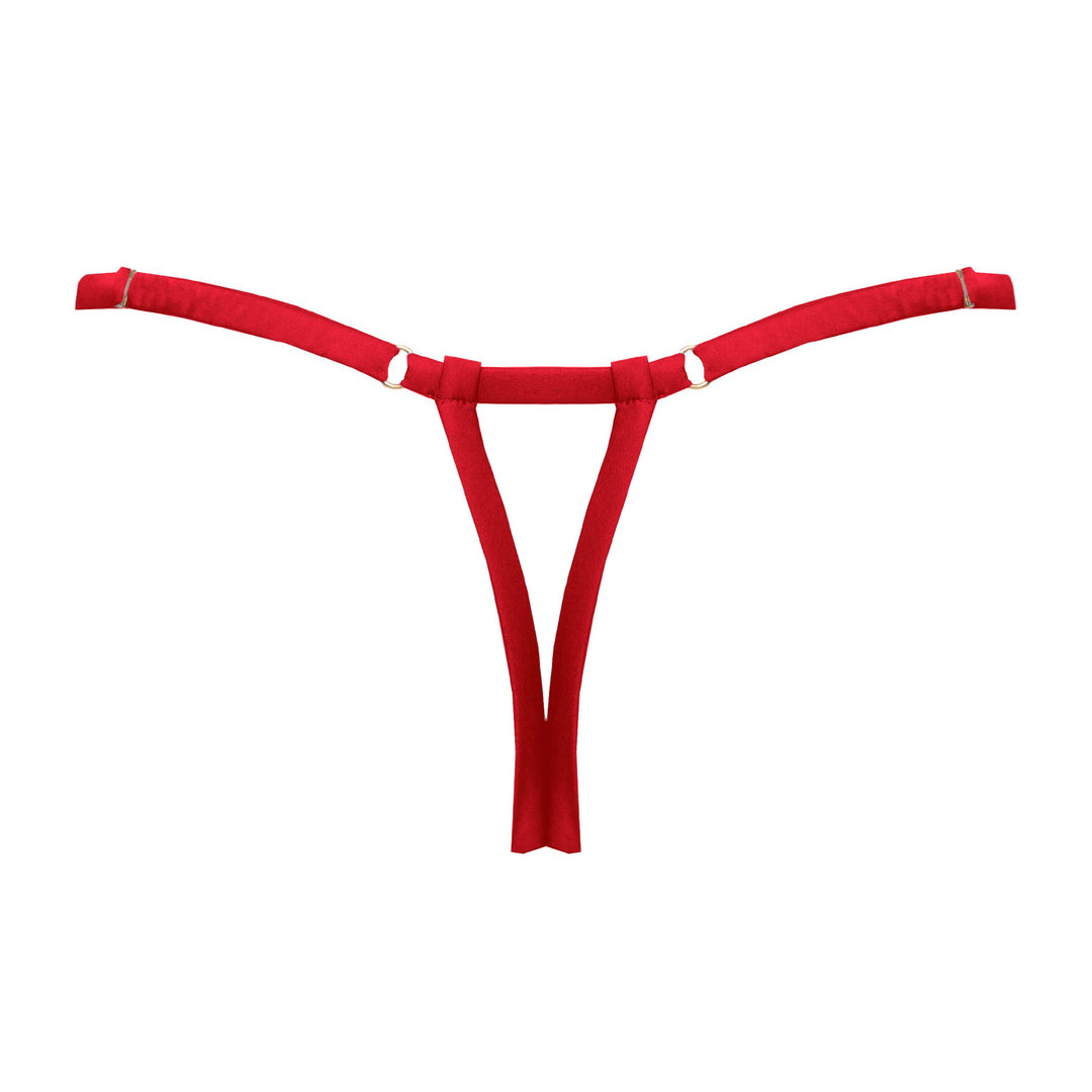 Studio Pia Naga snake embroidered tulle and peace silk strap thong | Scarlet Red