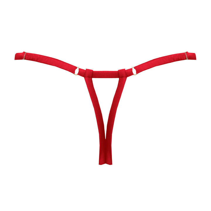 Studio Pia Naga snake embroidered tulle and peace silk strap thong | Scarlet Red