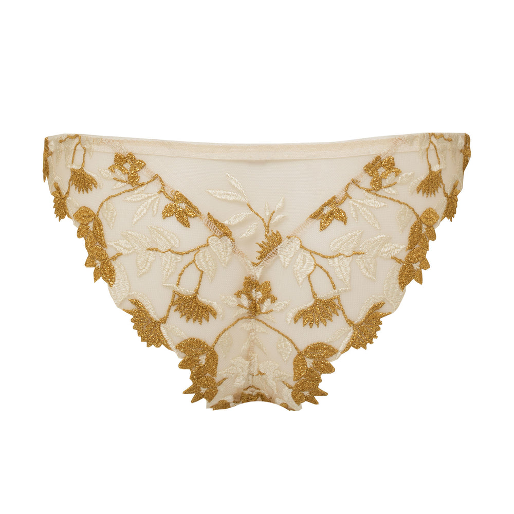 Studio Pia Soraya gold floral embroidered tulle and peace silk knicker | Ivory