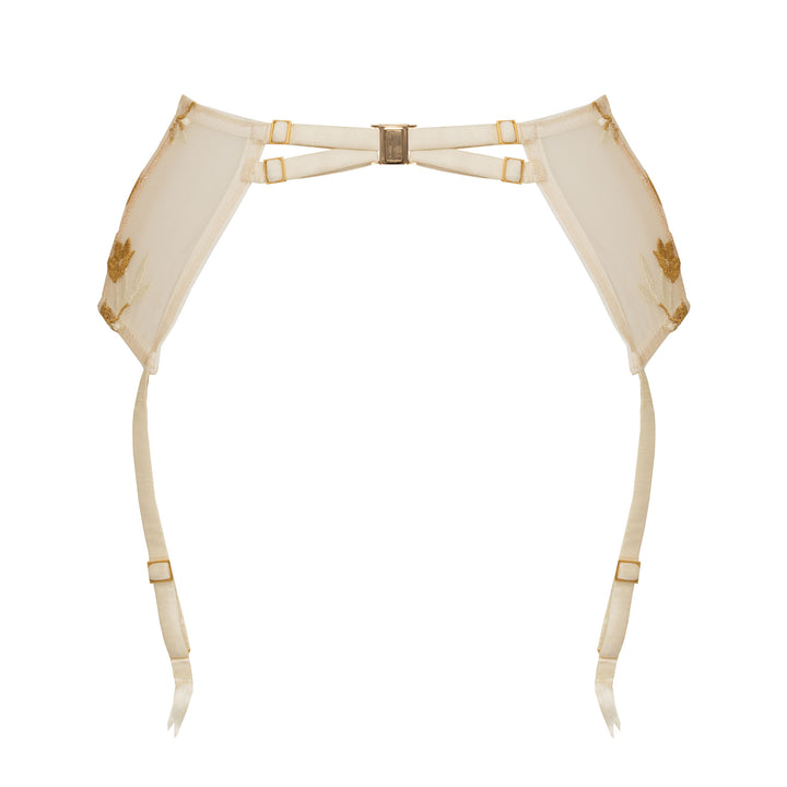 Studio Pia Soraya gold floral embroidered tulle and peace silk harness suspender | Ivory