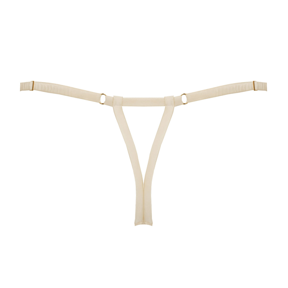 Studio Pia Soraya gold floral embroidered tulle and peace silk strap thong | Ivory