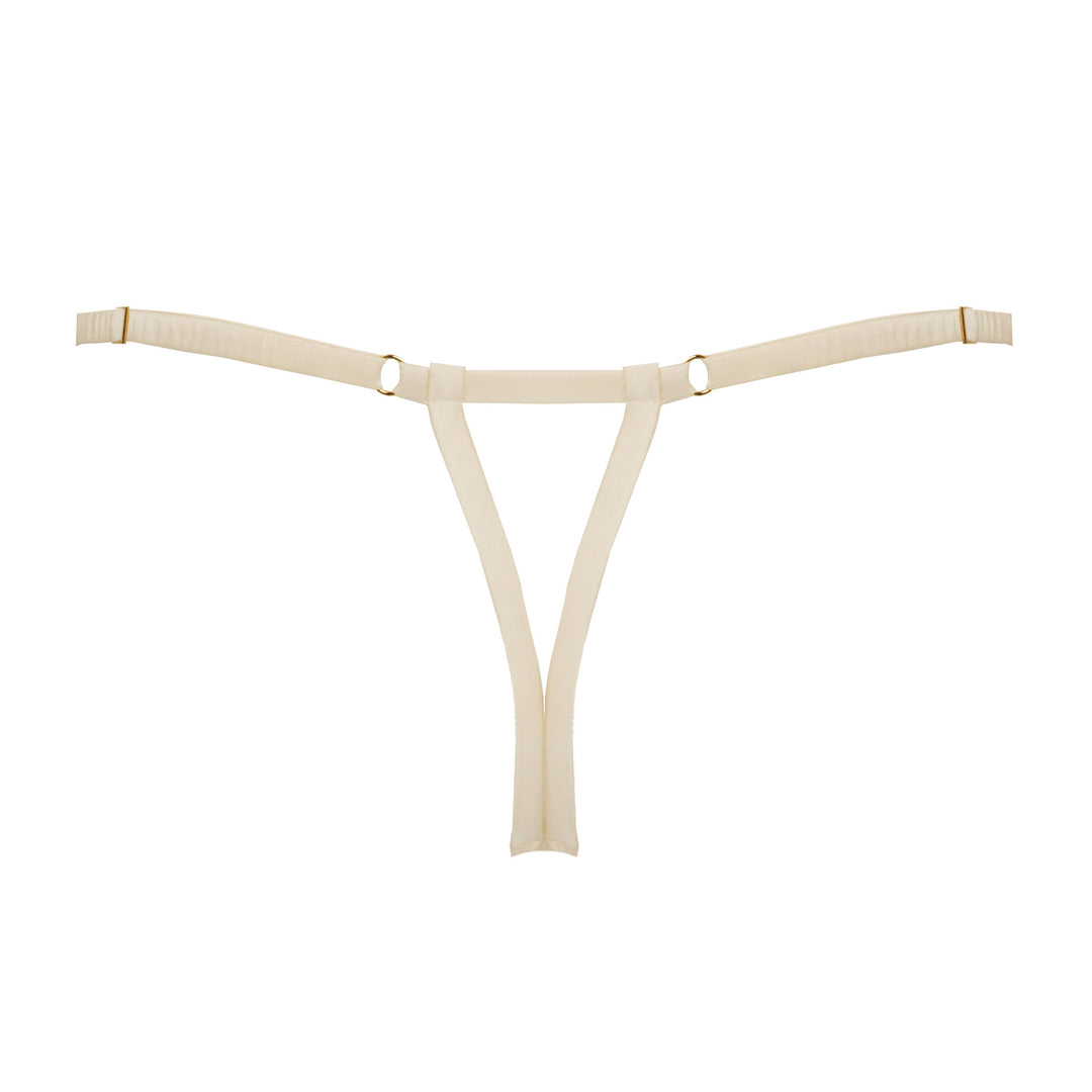 Studio Pia Soraya gold floral embroidered tulle and peace silk strap thong | Ivory