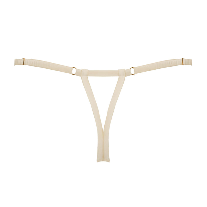 Studio Pia Soraya gold floral embroidered tulle and peace silk strap thong | Ivory