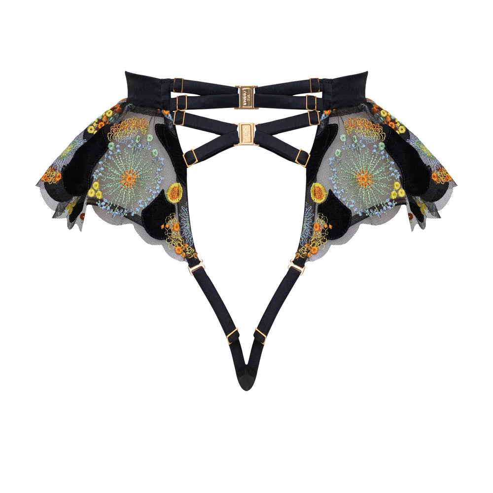 Studio Pia Zaida sheer embroidered tulle and peace silk high waist thong | Jet Black