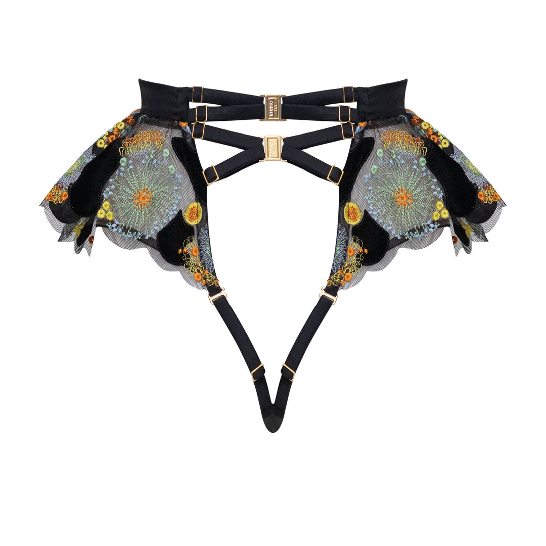 Studio Pia Zaida sheer embroidered tulle and peace silk high waist thong | Jet Black