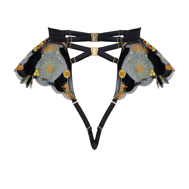 Studio Pia Zaida sheer embroidered tulle and peace silk high waist thong | Jet Black