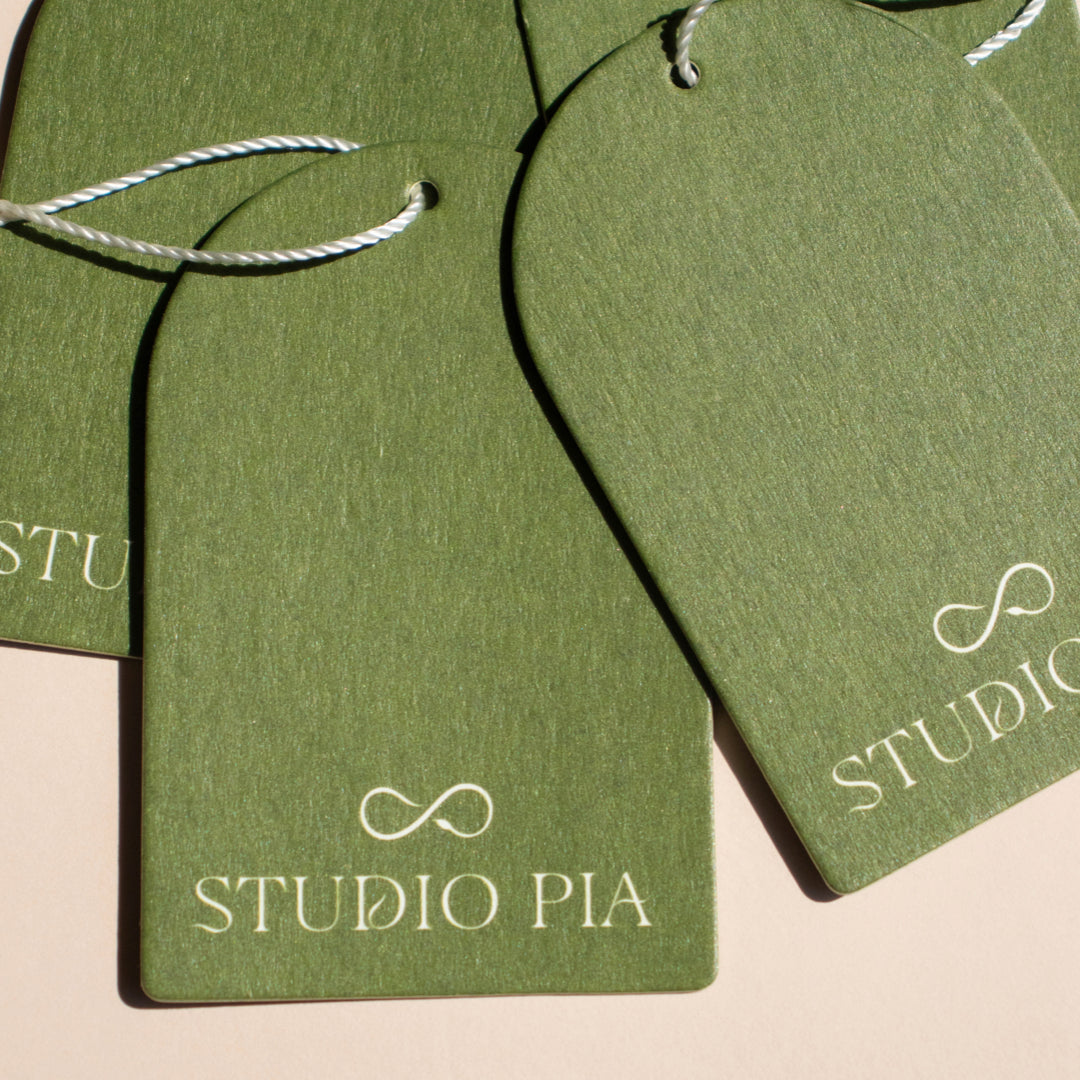 Studio Pia branded organic cotton swing tags