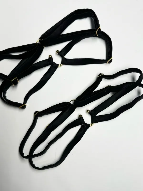 Clea Jet Satin Garters Sample - One Size