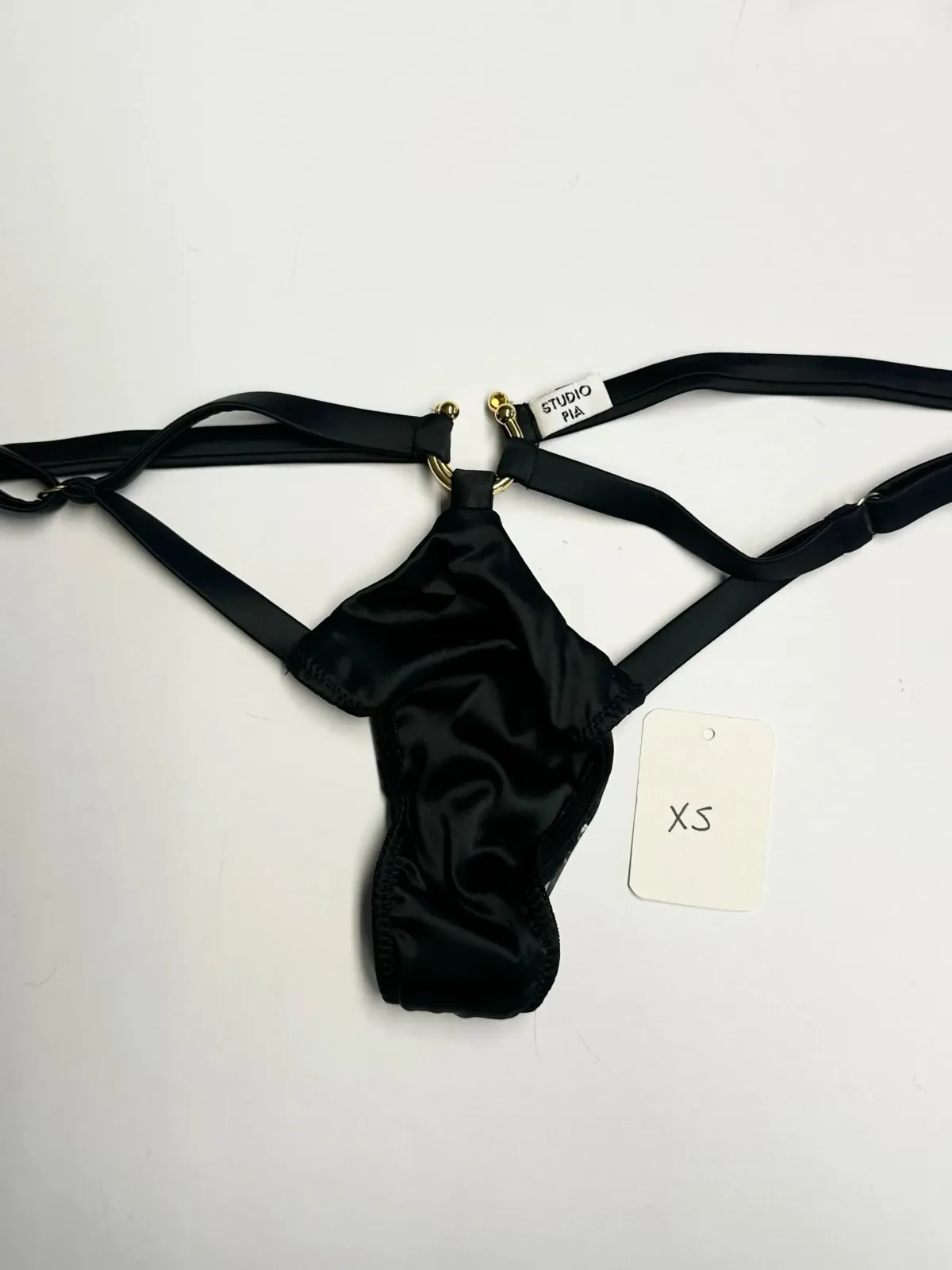 Clea Jet Satin Strap Thong- XS & S
