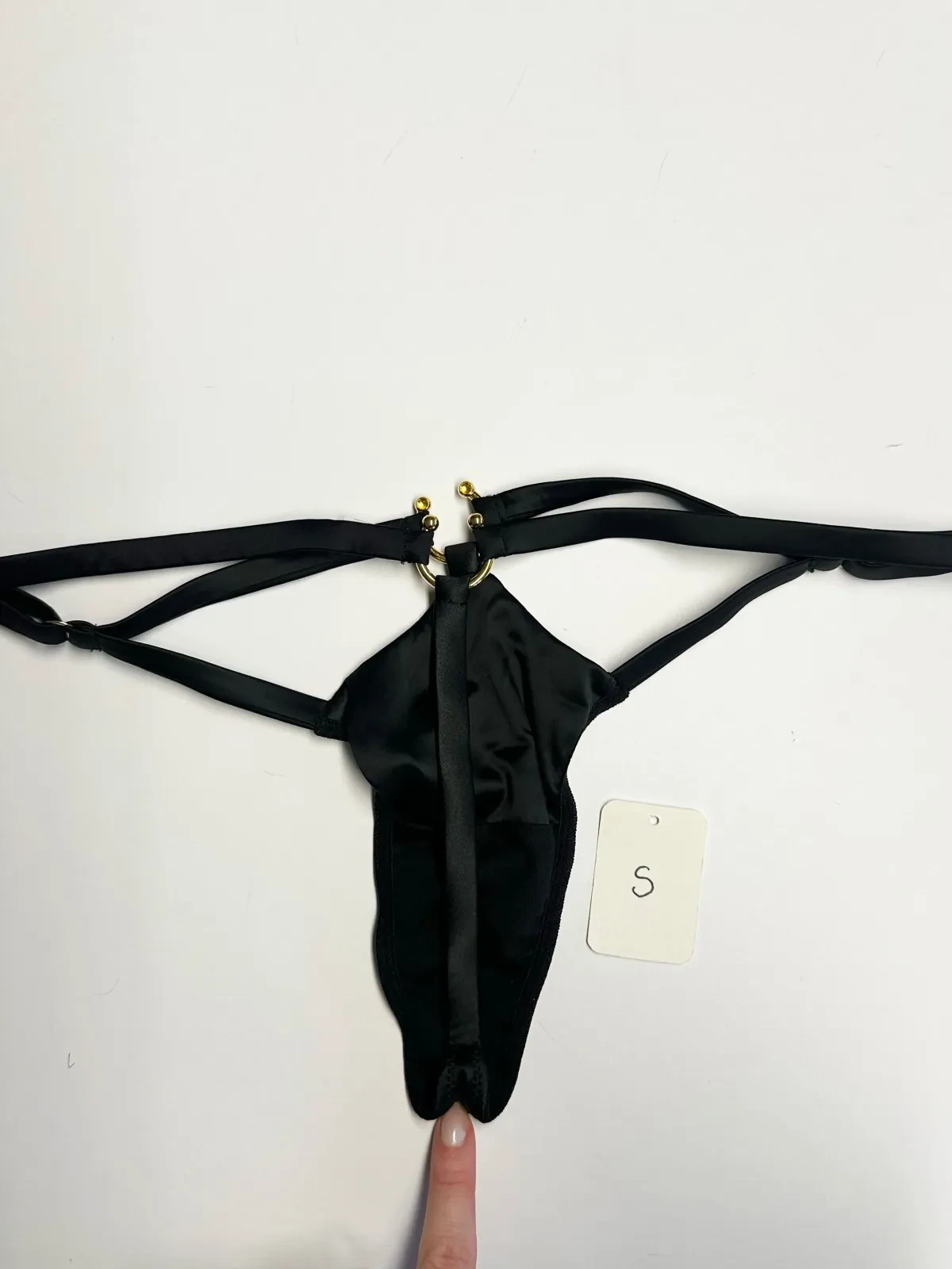 Clea Jet Satin Strap Thong- XS & S – view 4